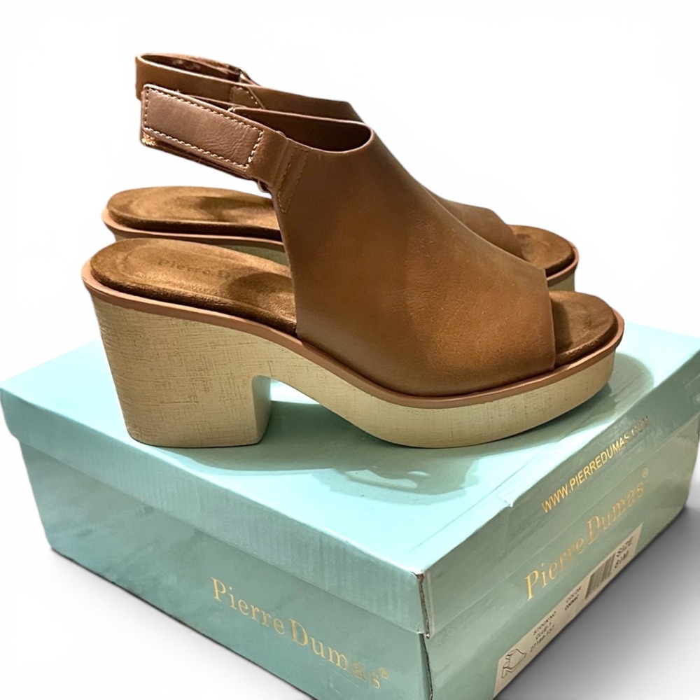 Pierre Dumas Club-01 Cognac Brown Platform Block Heel Sandals Womens 8.5 - Picture 3 of 8
